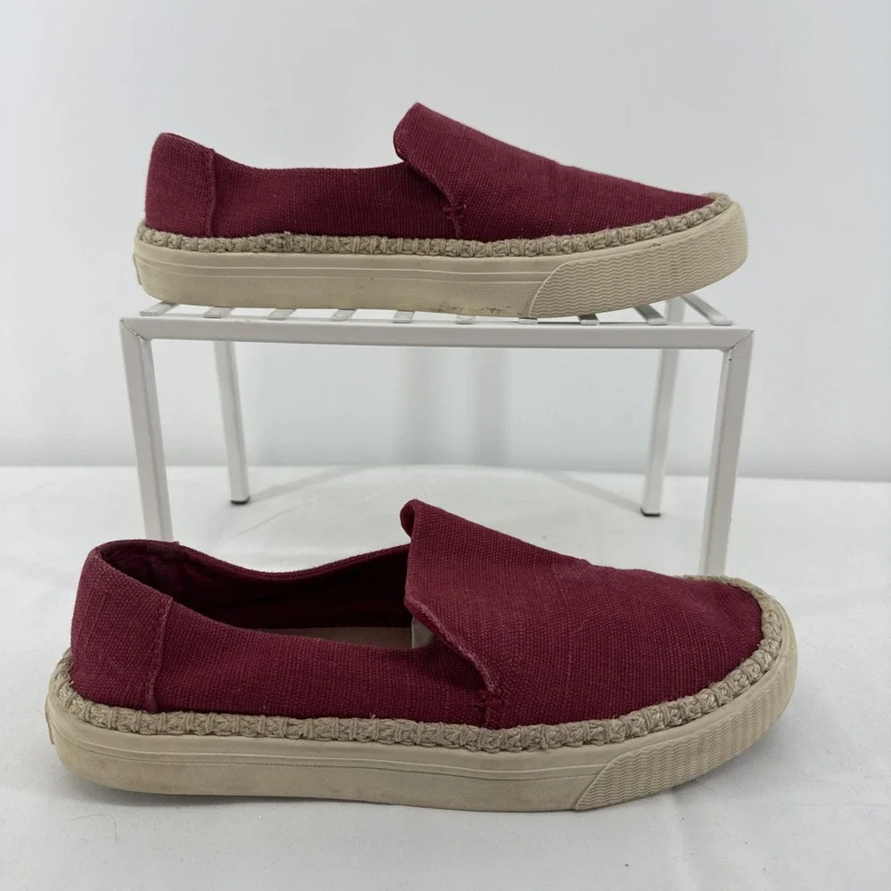 TOMS Women's Valencia Platform Espadrille Red Flats Casual SZ 9.5 Casual Preppy